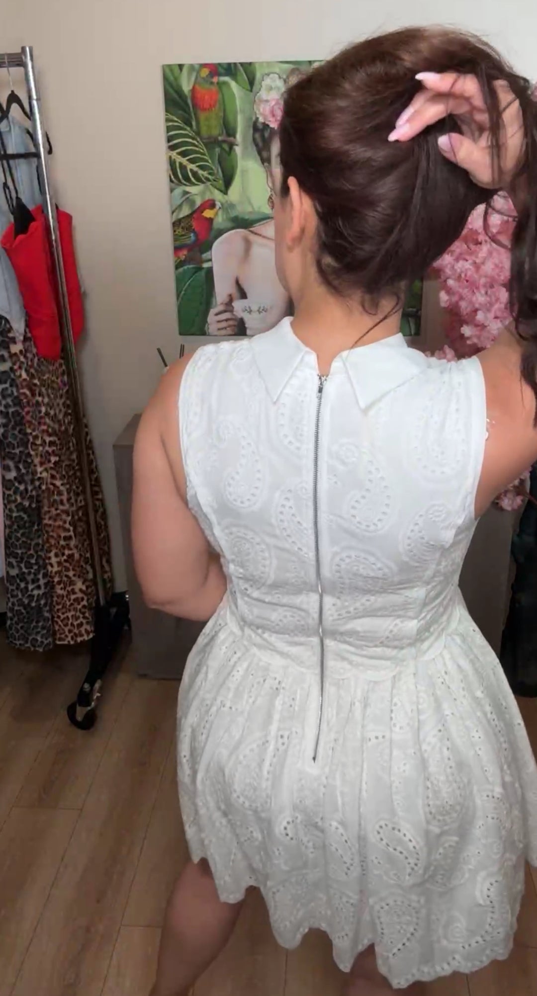 Vestido Blanco Eyelet Efecto Doble Boton Corcho Mini (#130)