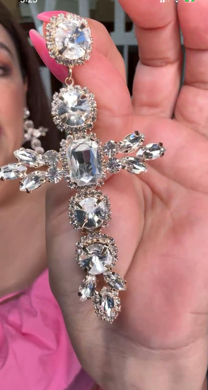 Arete Dorado Clear Cruz Pedreria Vintage (#101)