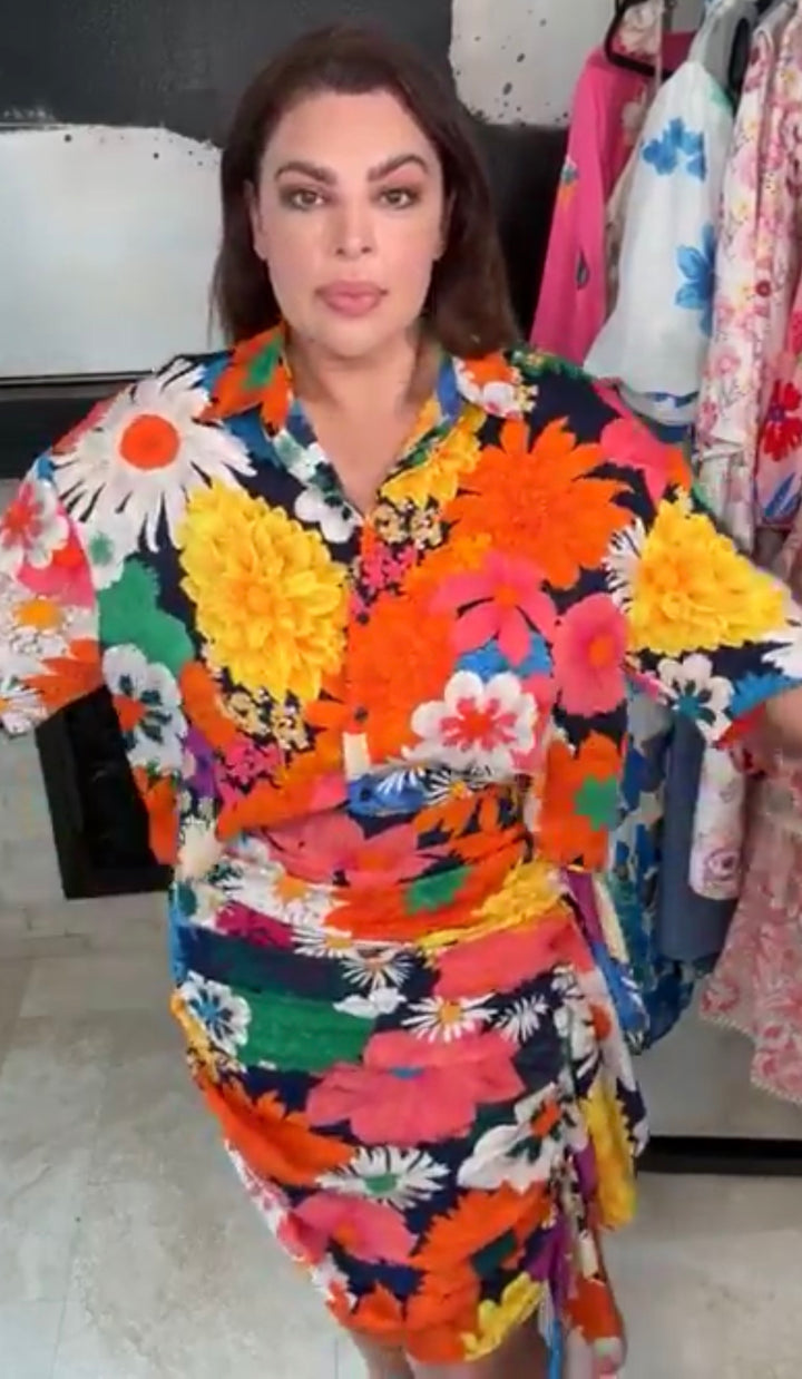 Set multi floral azul marino ruffles tropical (