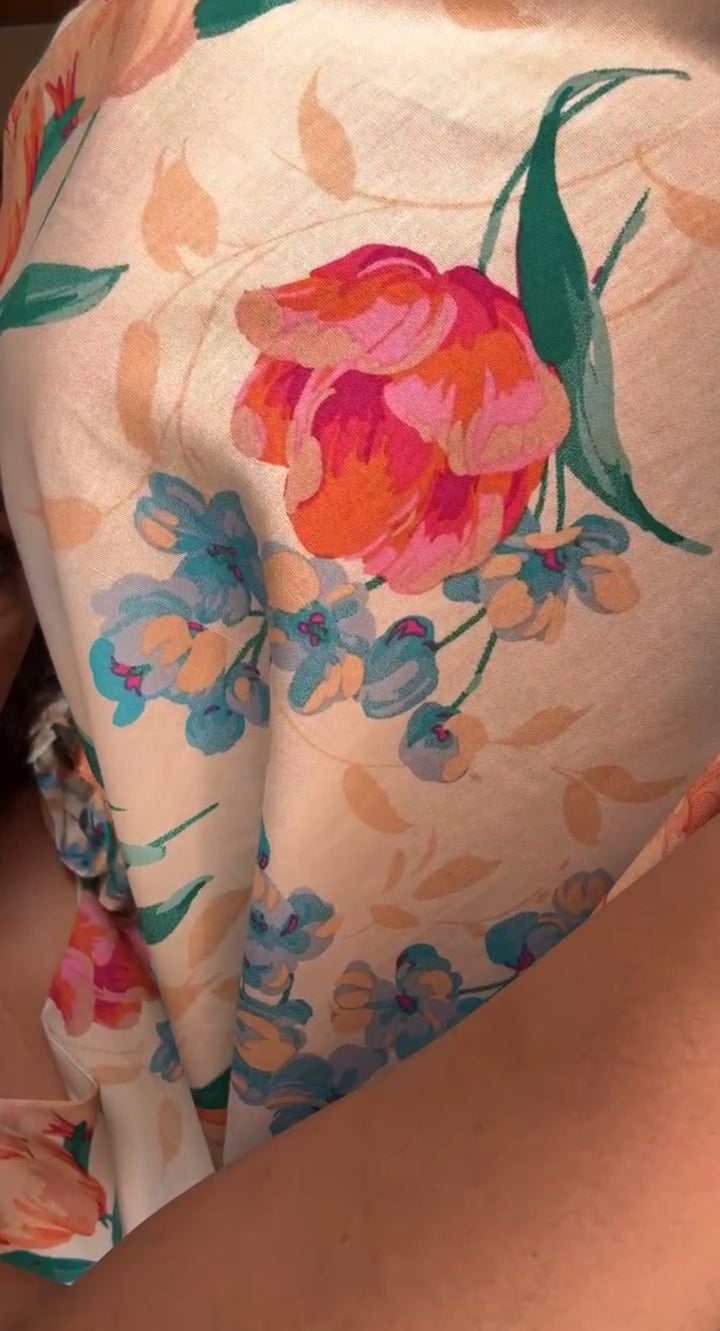 Vestido Blanco Flores Durazno Multi Moño Al Hombro Maxi (#128)