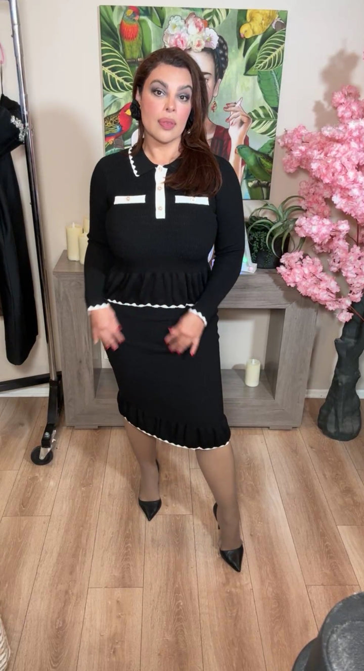 Set negro chanel de punto falda y suéter scallop (#142)