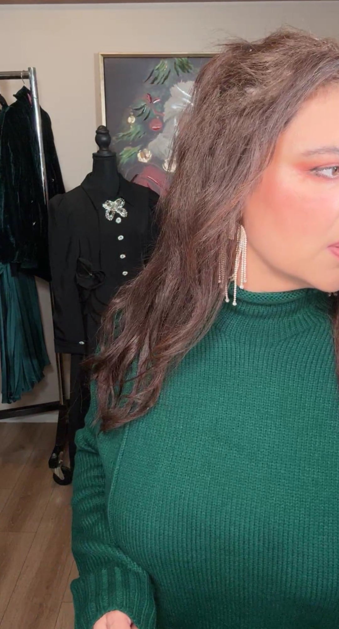 Sweater verde cuello de punto grueso (