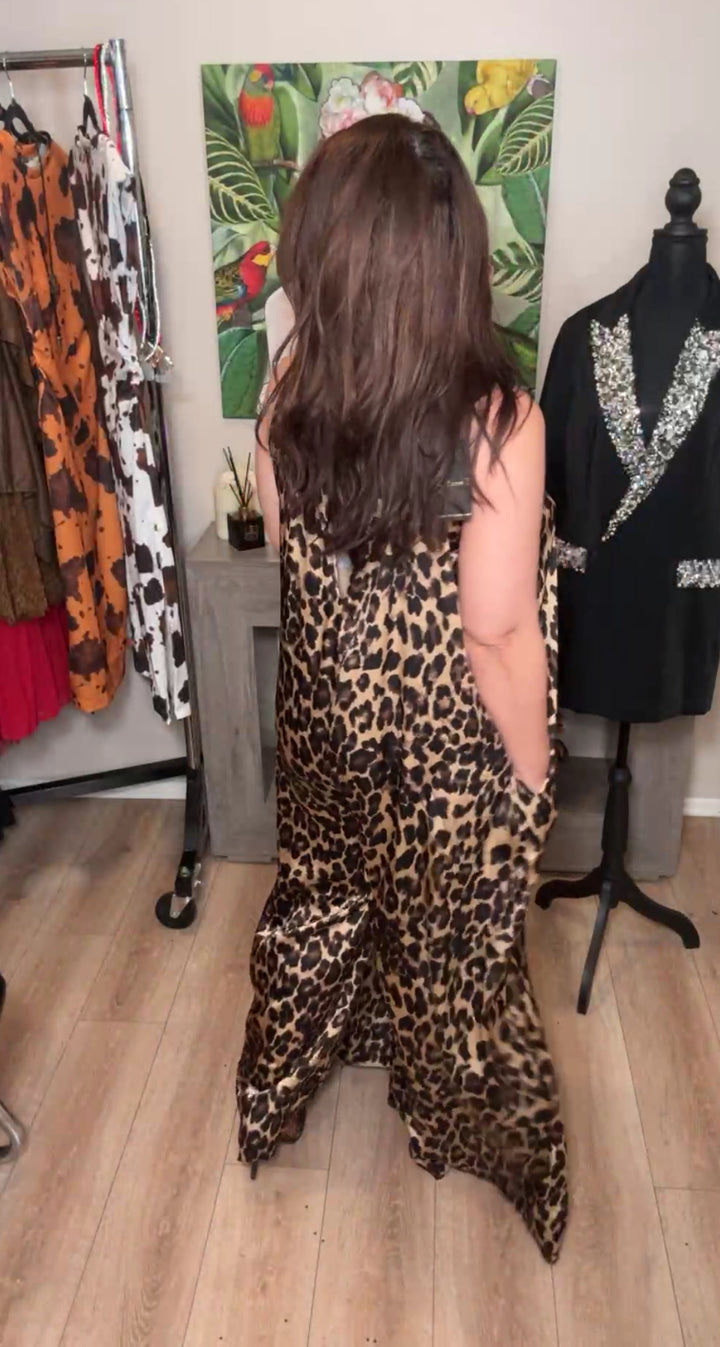 Enterizo Chocolate Palazzo Leopardo Cuello Halter (#123)