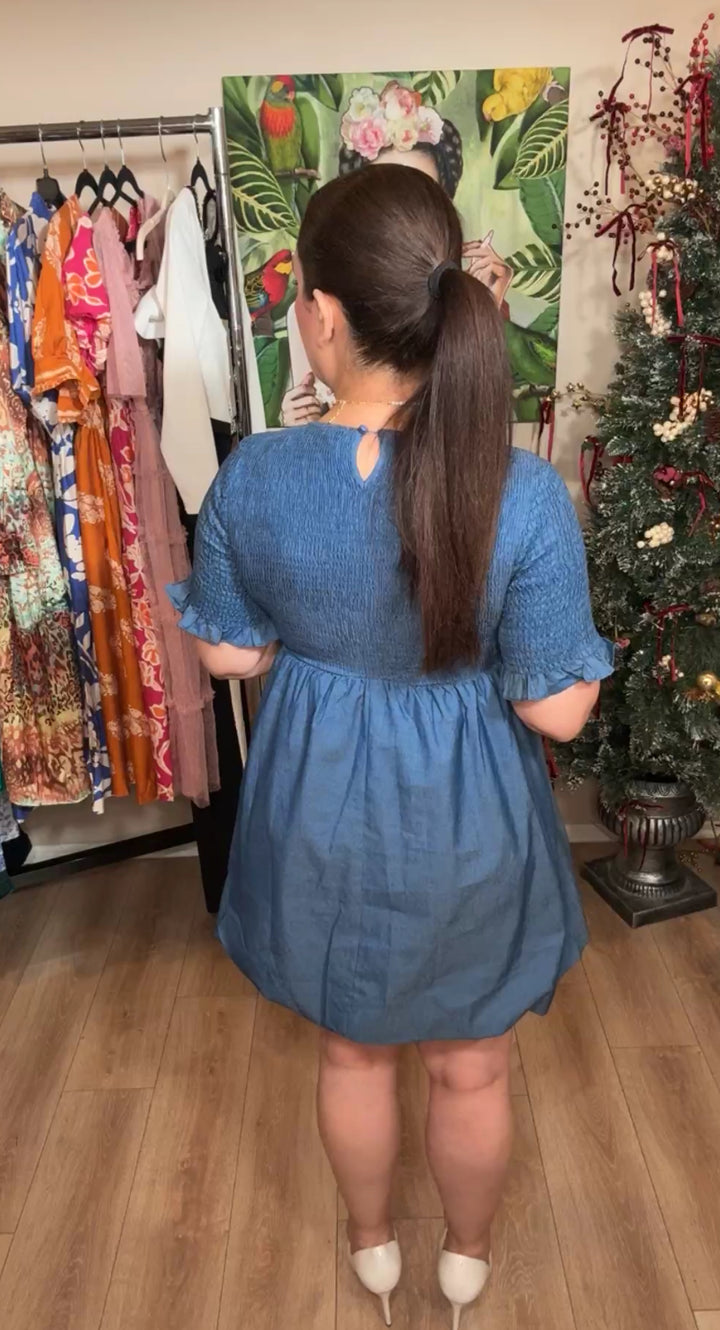 Vestido Azul Mezclilla Burbuja Top Elastico (#343)