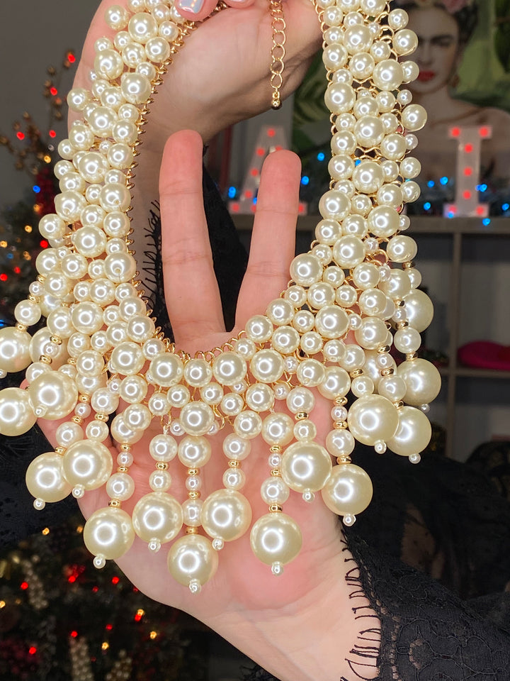 Collar Dorado Perlas XL Set