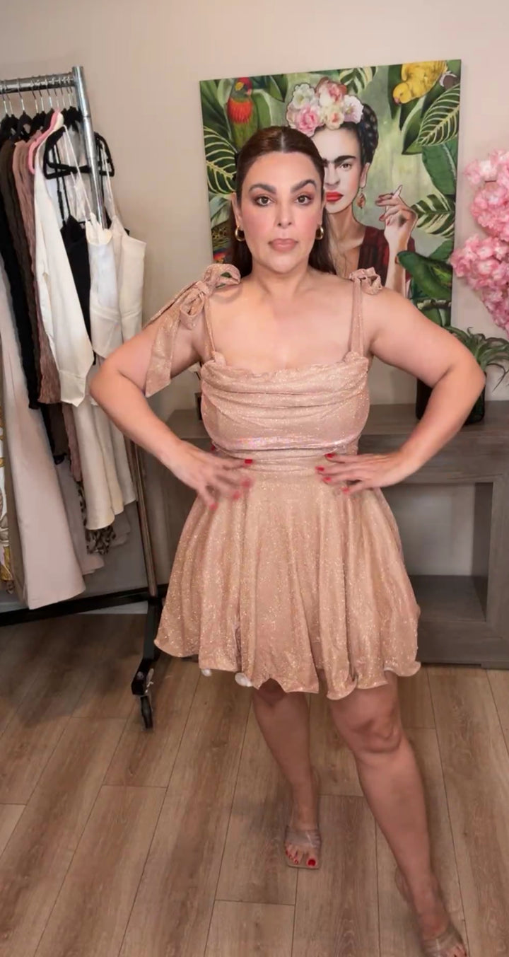 Vestido Rose Gold Flowy Mini Gala (#155)