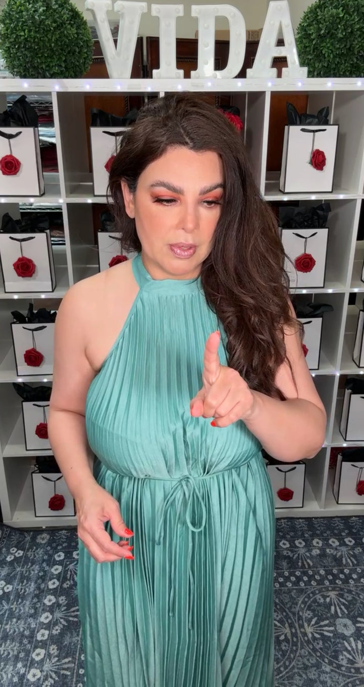 Vestido Verde Plizado Halter Midi (#154)