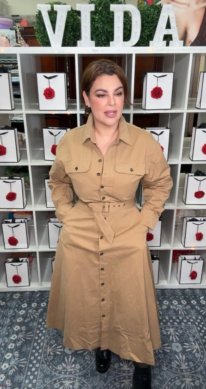 Vestido Khaki Corte Gabardina Midi (#125)
