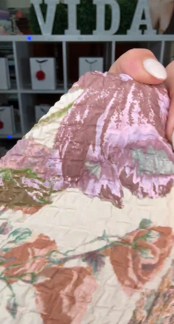 Vestido Beige Flor Lavanda y Durazno Texturizado Midi (#356)