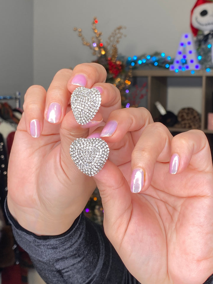Arete Plateado Corazon Mediano Cristal