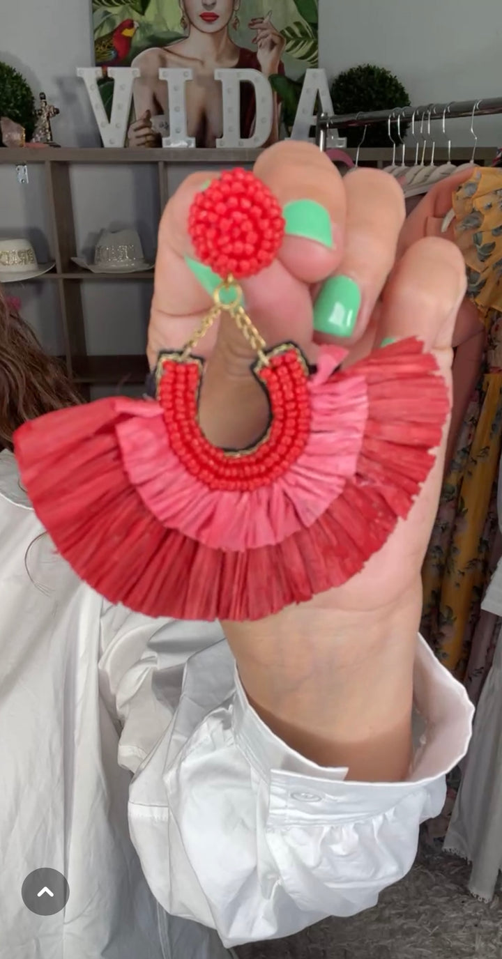 Arete Rojo y Rosa Abanico (#170)