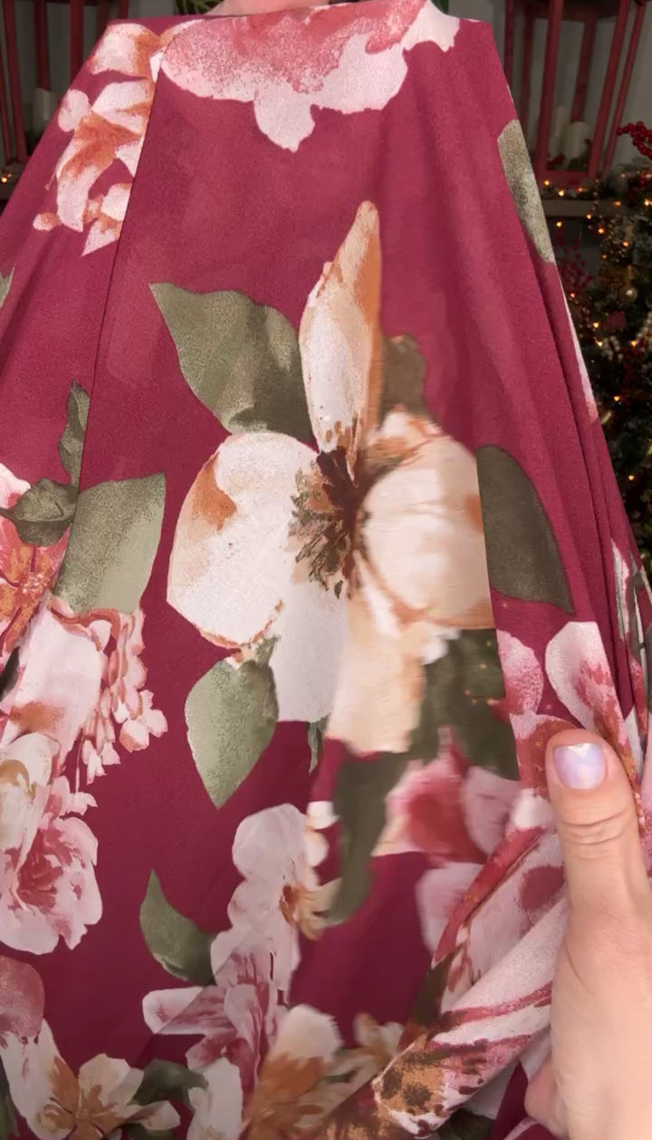 Vestido Guinda y Mauve Floral Chifon Maxi (#383)