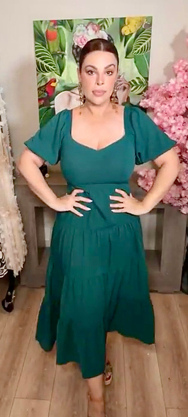 Vestido Verde Busto Corazon Espalda Elastica Midi (#133)