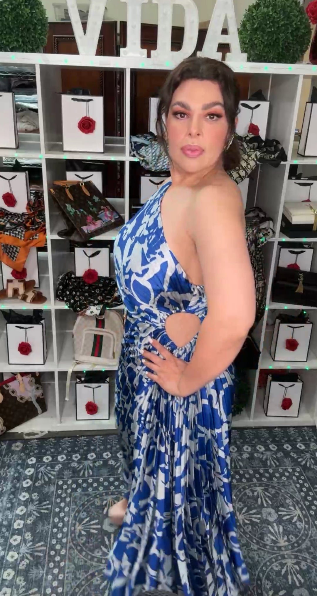 Vestido Azul Royal y Cielo Plizado One Shoulder (#348)