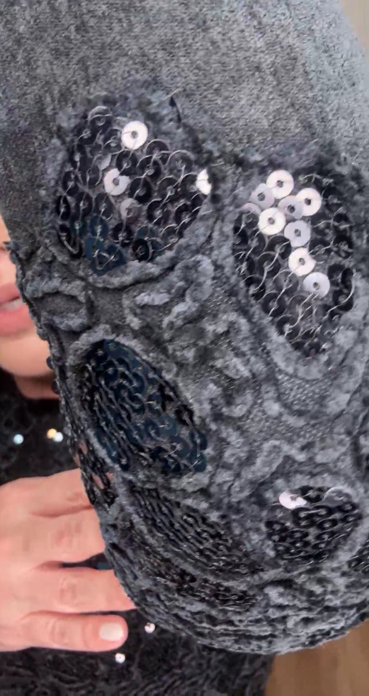 Vestido Negro Lentejuela y Gamuza Stretch Gala Maxi (#136)