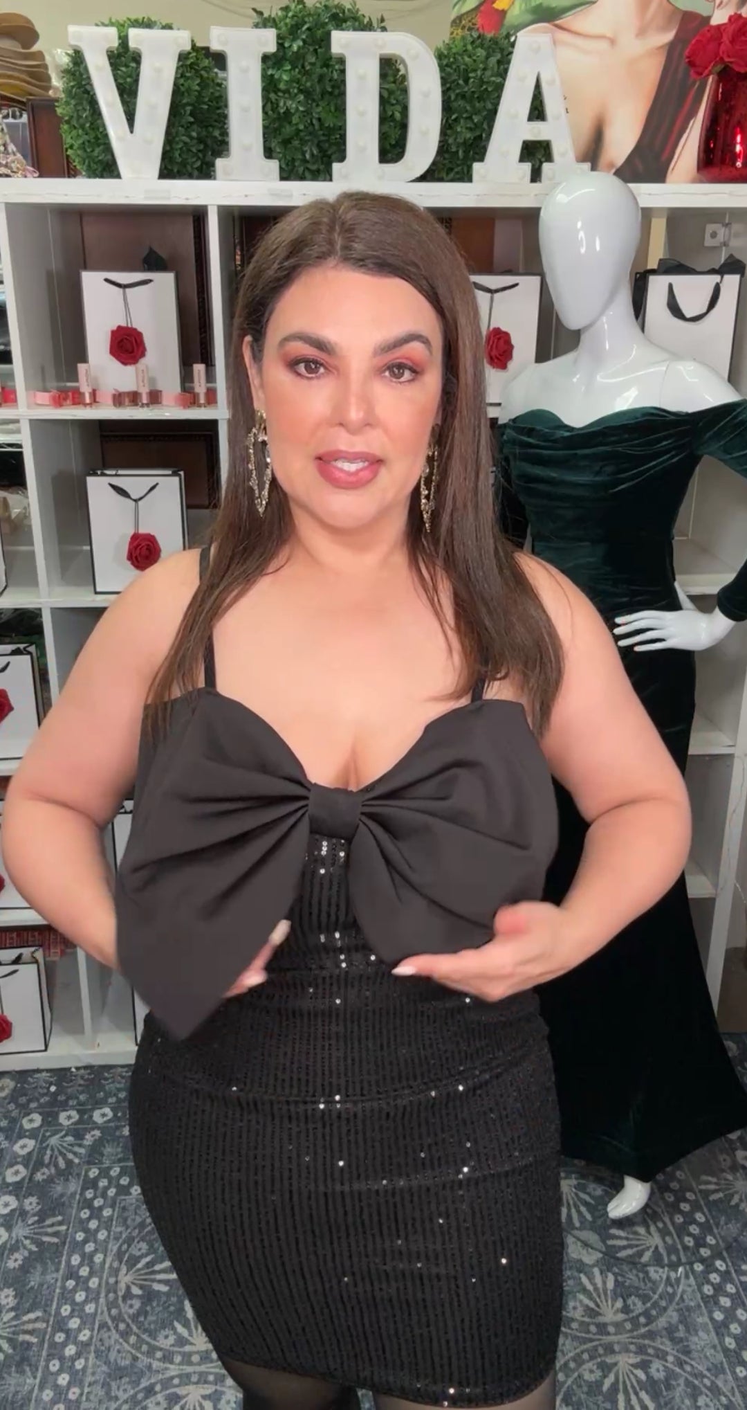 Vestido Negro Lentejuela Moño (#409)