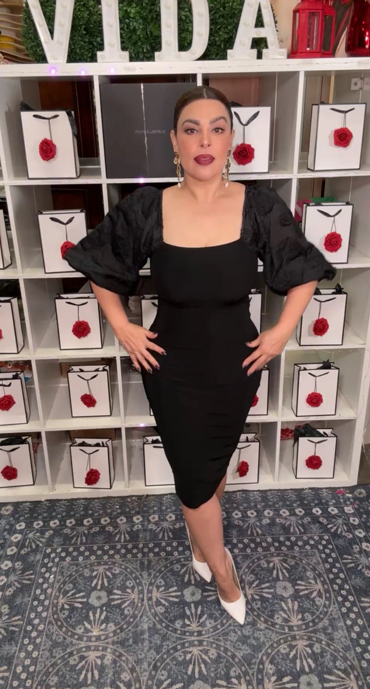 Vestido Negro Bodycon Manga Ballon (#144)