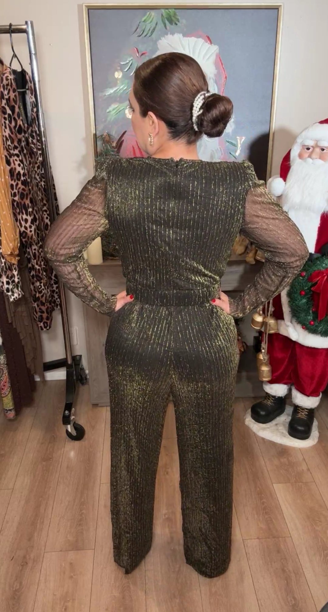 Enterizo negro y oro metálico con cinto super stretch (#115)