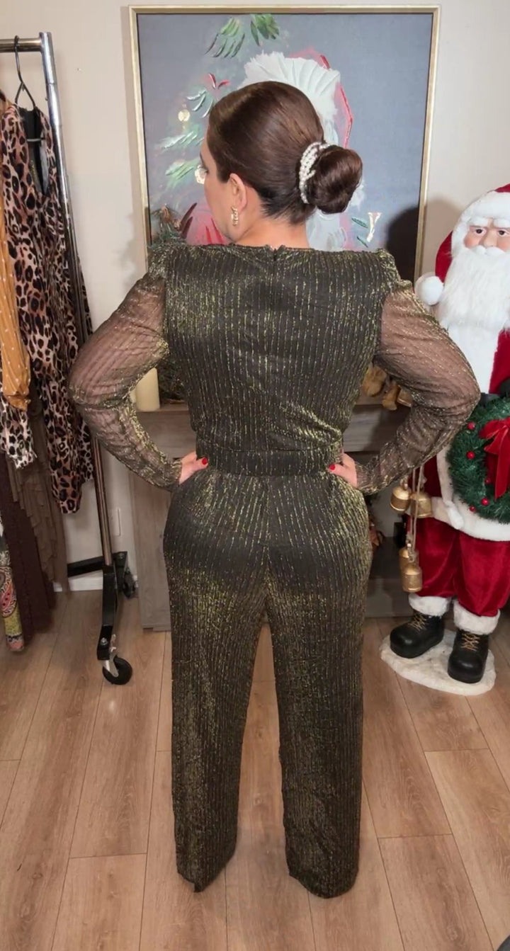 Enterizo negro y oro metálico con cinto super stretch (#115)