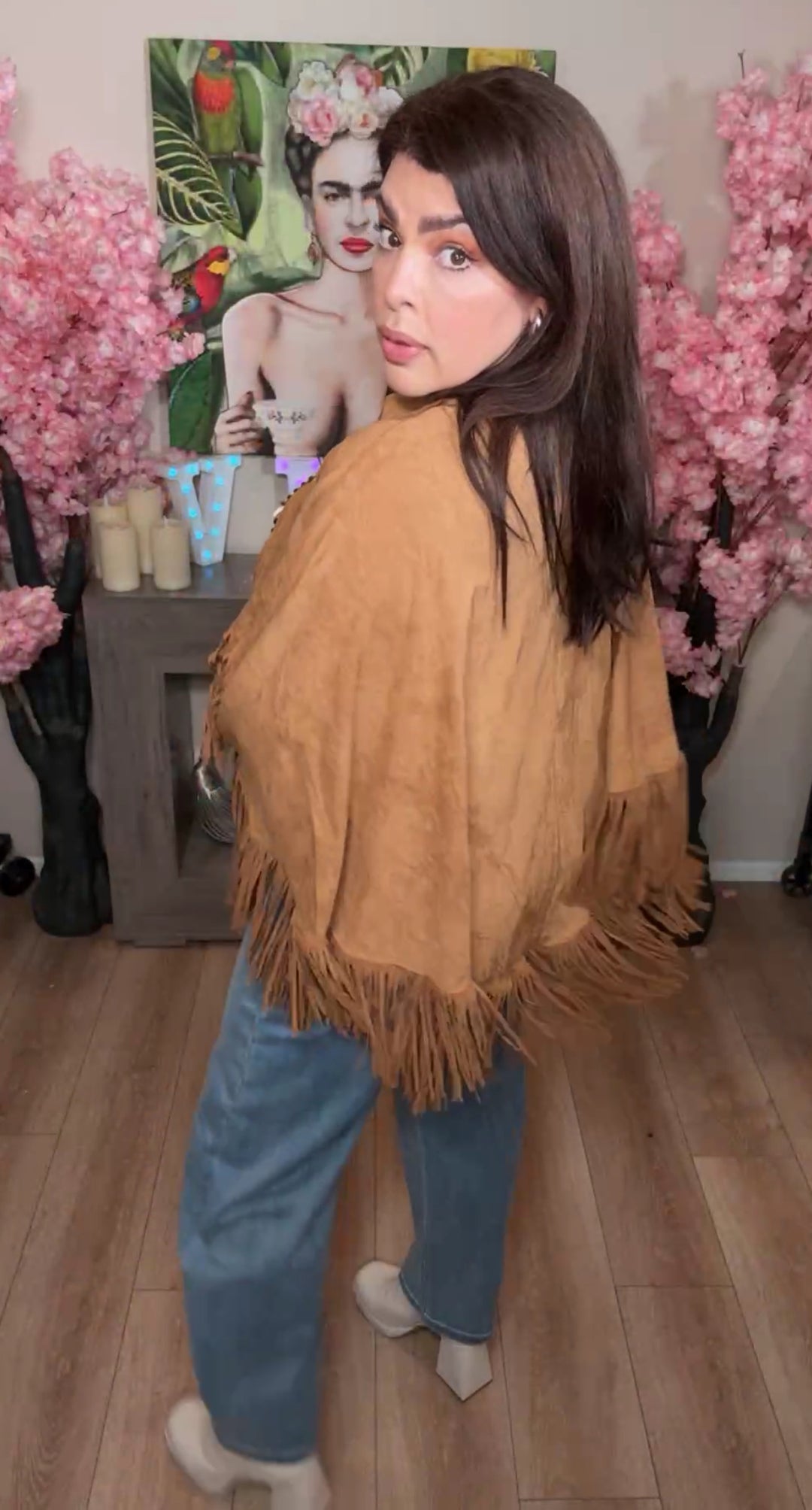 Poncho Camel Western con Barbas Textura Gamuza (#130)
