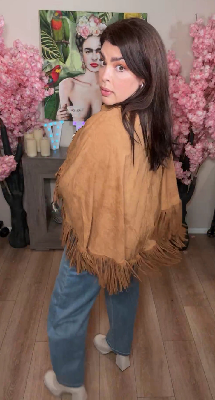 Poncho Camel Western con Barbas Textura Gamuza (#130)
