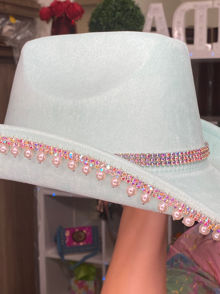 Sombrero Verde Menta Perla y Diamante Western (#330)