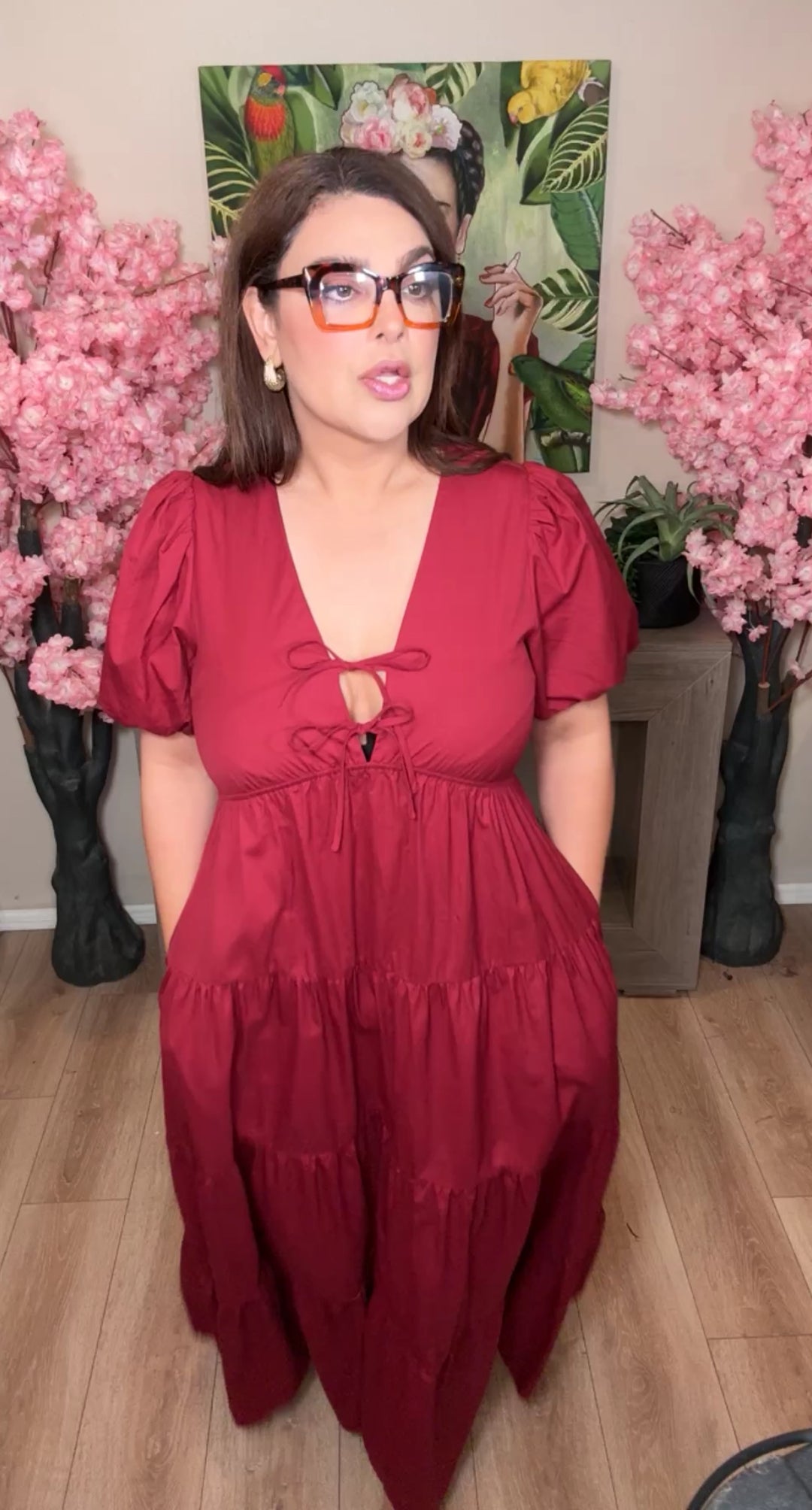 Vestido guinda moños busto falda maxi flowy (#297)