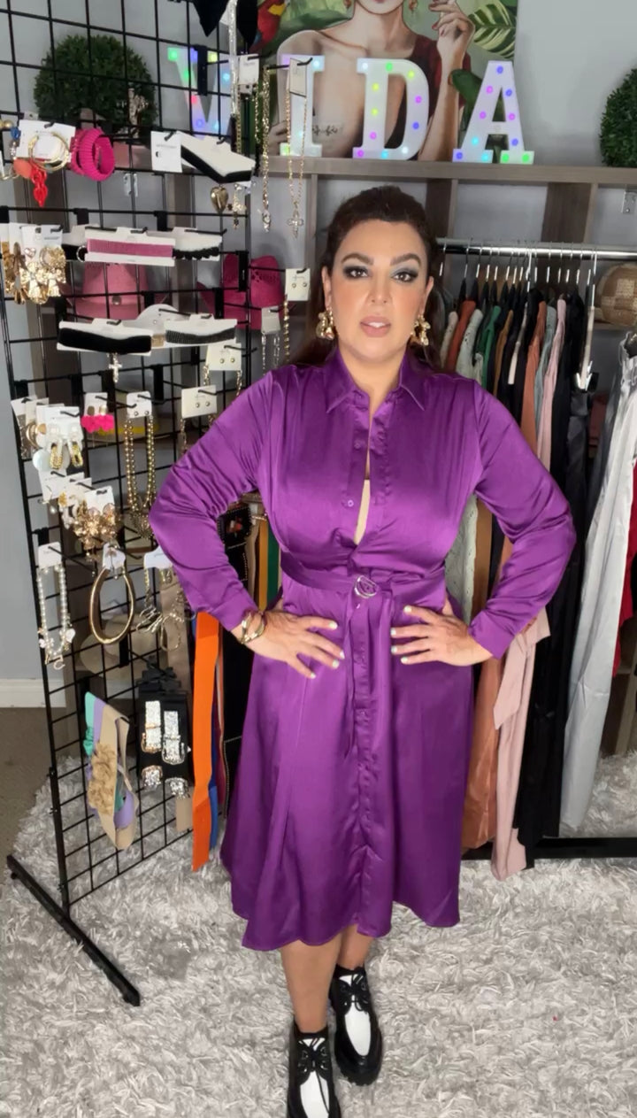 Vestido Morado Satinado Efecto Wrap Midi (#262)