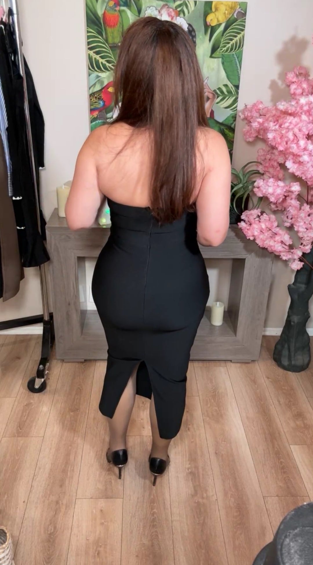 Vestido negro bandage pedrería midi Herve (#140)