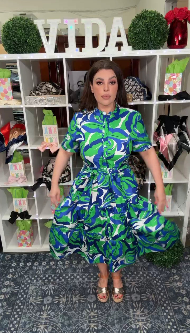 Vestido Azul con Verde y Blanco Princesa (#353)