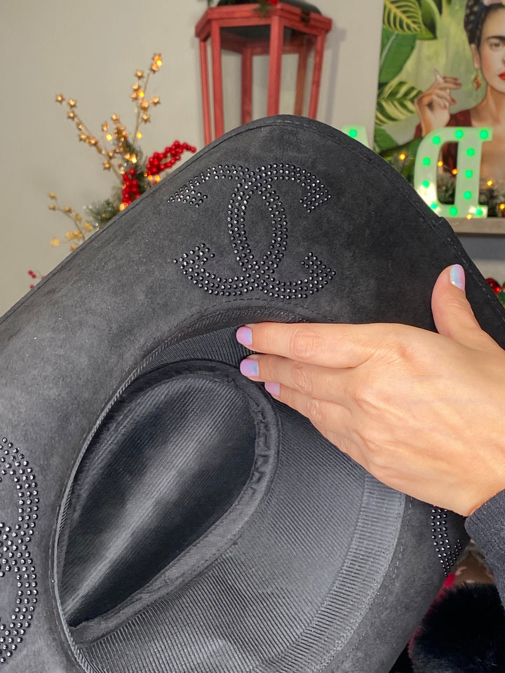 Sombrero Negro Rhinestones Negras CC (#320)