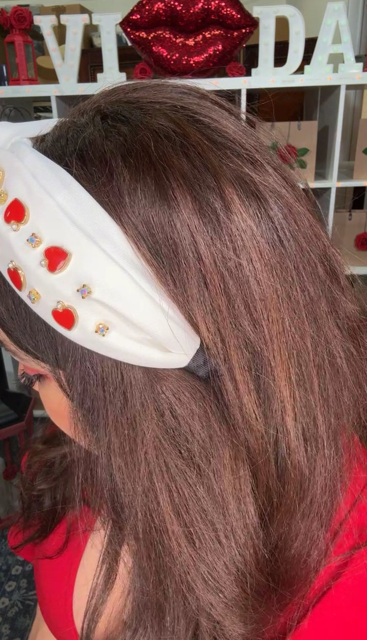 Diadema Blanca Corazones Rojos