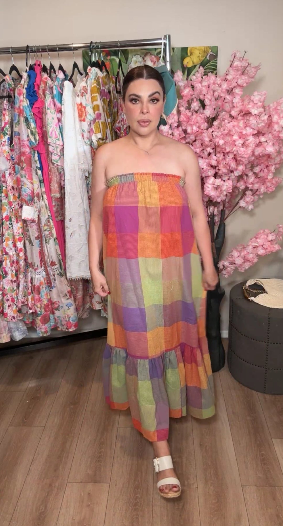 Vestido multi tono a cuadros maxi convertible (