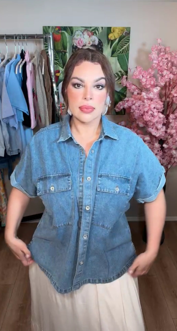 Camisa Azul Mezclilla Relax Manga Corta (#118)
