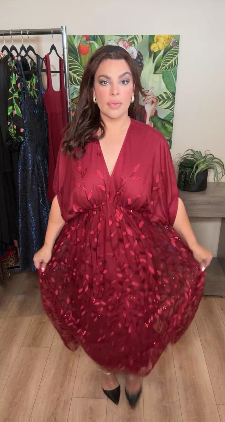 Vestido guinda hilo y lentejuela (#107)