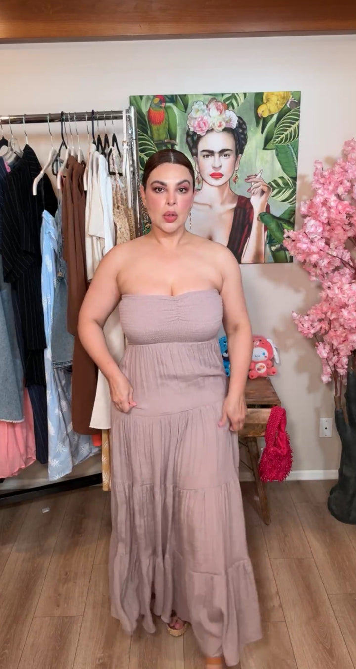 Vestido mauve strapless flowy linen (#181)