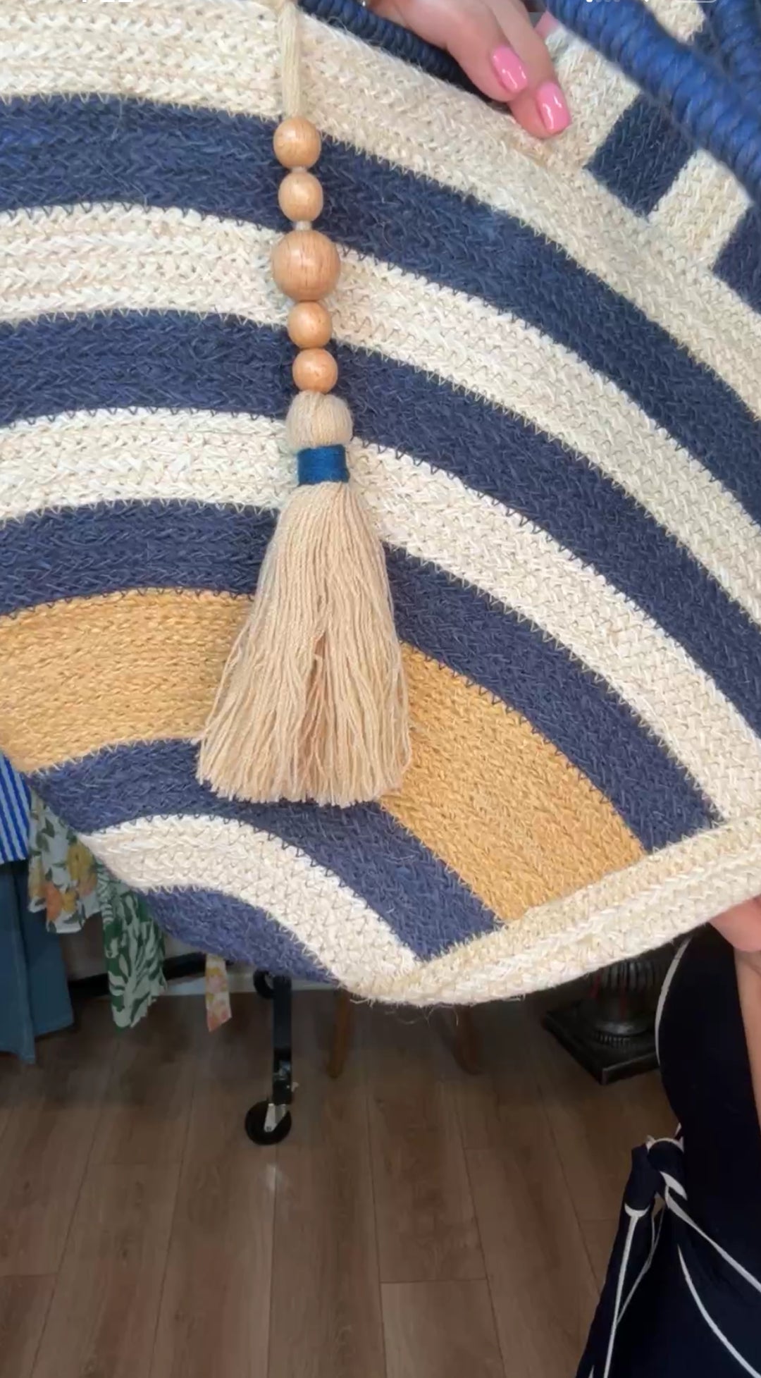 Bolsa Azul Marino con Mocha Rafia Indu XL (#127)