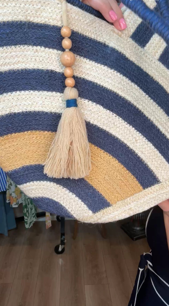 Bolsa Azul Marino con Mocha Rafia Indu XL (#127)