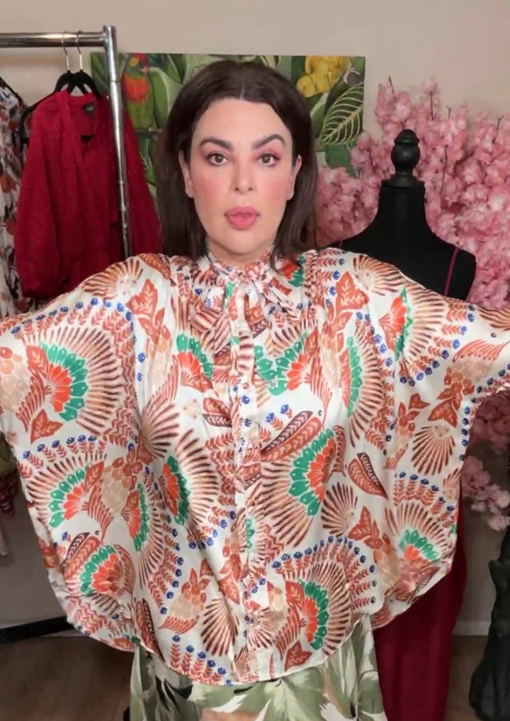 Top beige satinado multi boho (#135)