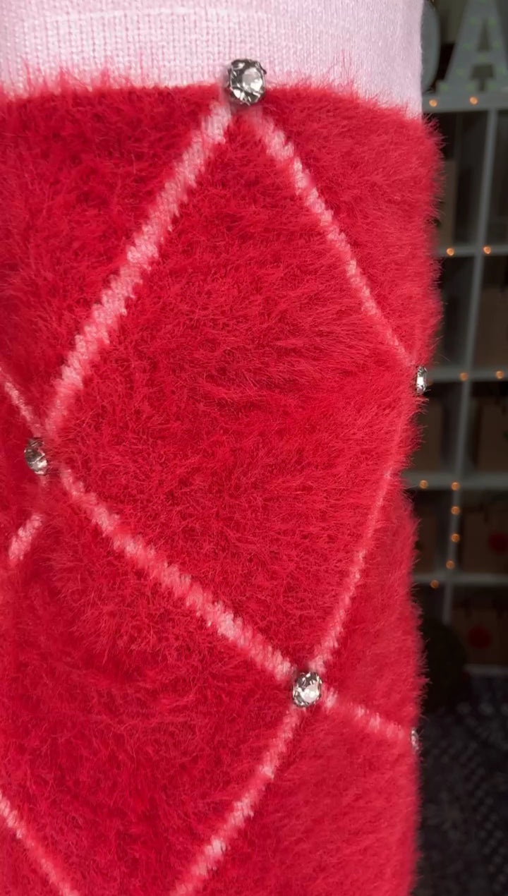 Vestido Latiste Rojo y Rosa Pedreria Furry (#209)