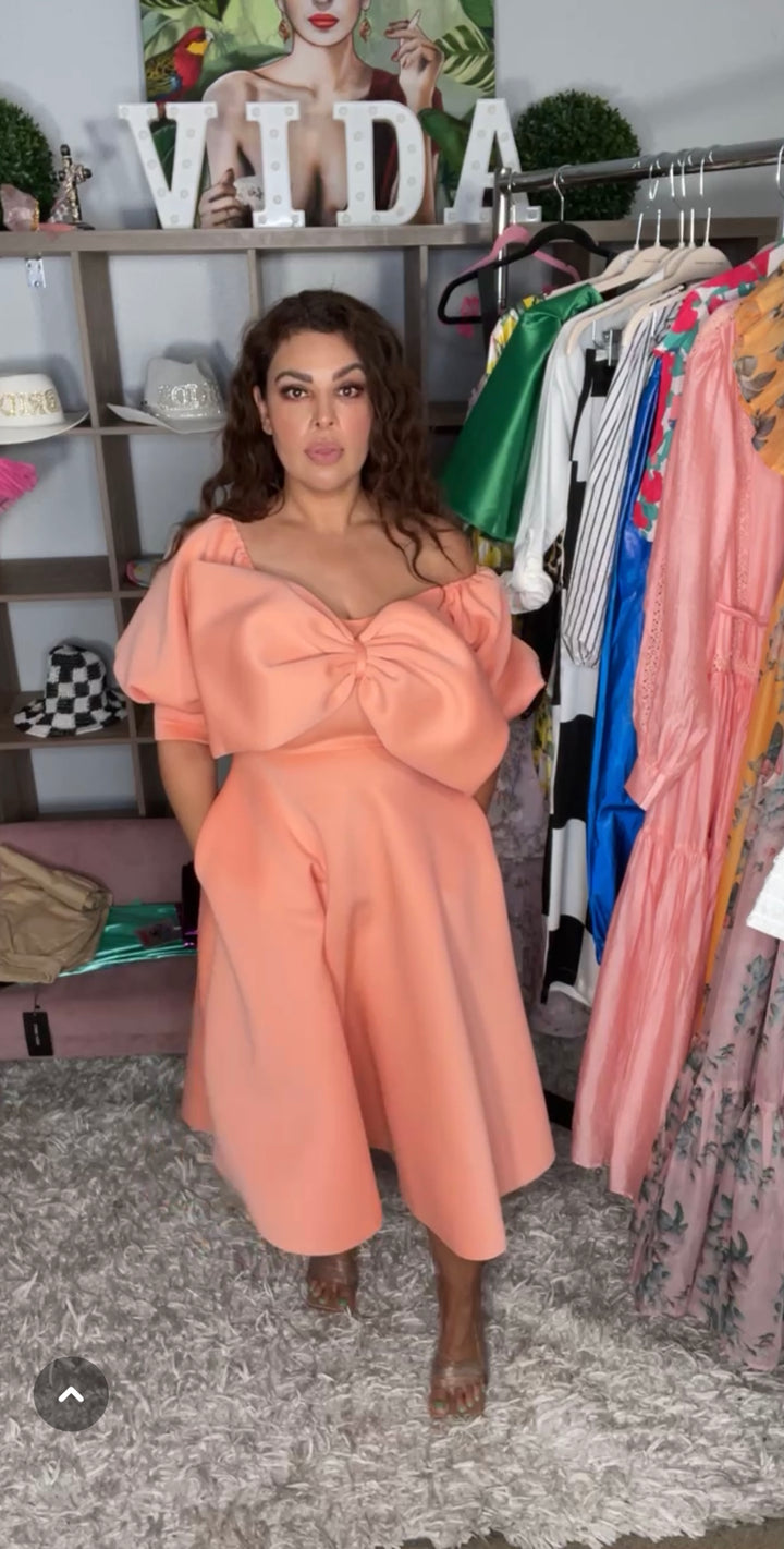 Vestido Durazno con Moño en Busto Foam Midi (#238)