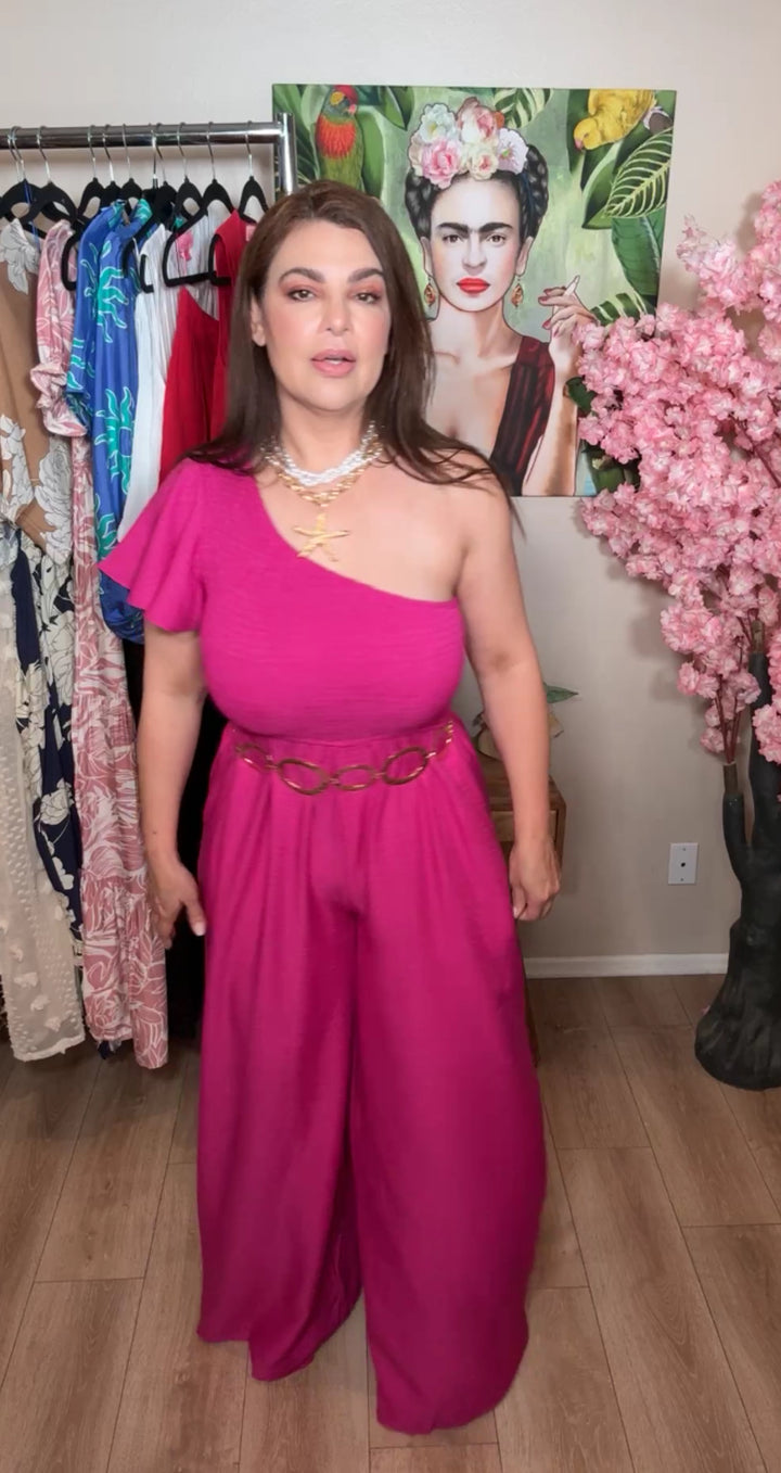 Enterizo Magenta Palazzo Top Elástico One Shoulder (#156)