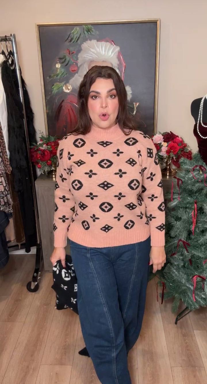 Sweater rosa con negro 100% cashmere (#144)