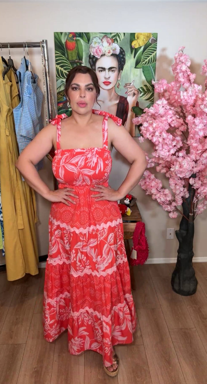 Vestido Naranja y Rosa Floral Ric Rac Maxi (#182)