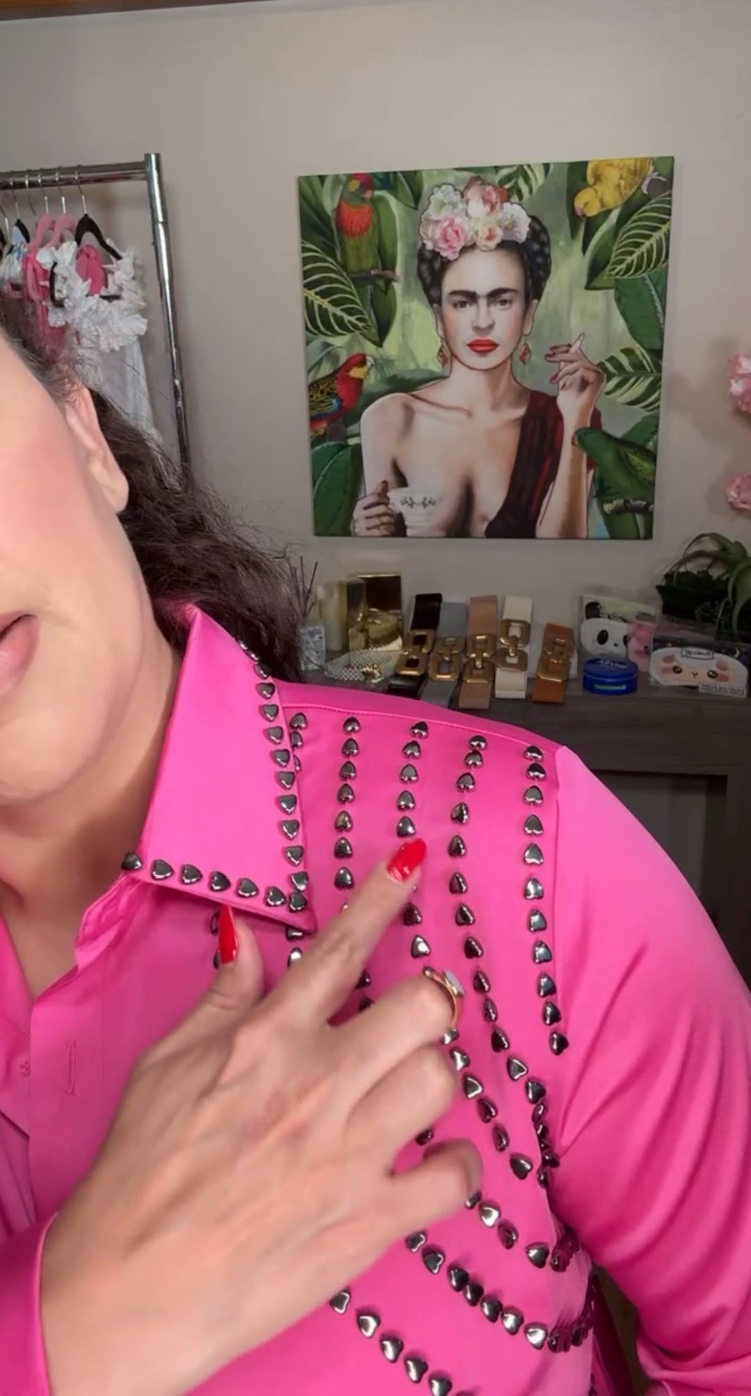 Camisa Rosa Satinada Aplicaciones Corazón En Plomo (#119)