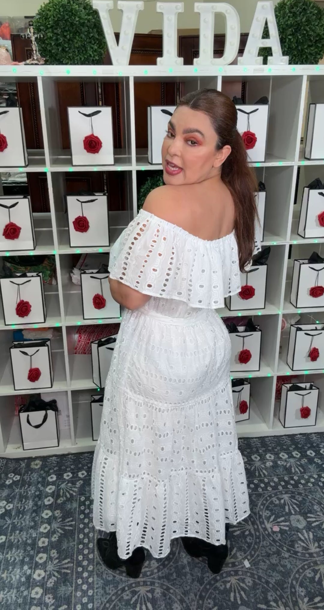 Vestido Blanco Eyelet Off Shoulder Cintura Elastica (#362)
