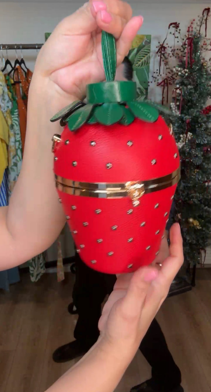 Bolsa Roja Fresa Piel y Aplicacion Lujosa (#130)