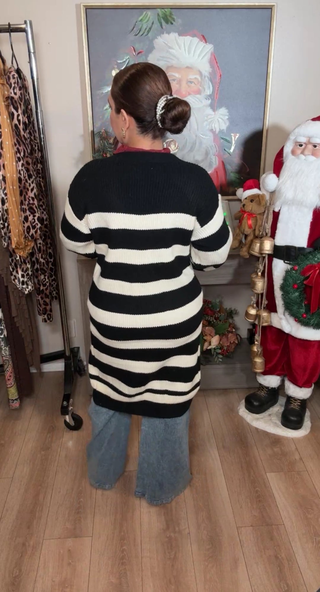 Sweater negro y blanco rallado duster (#121)