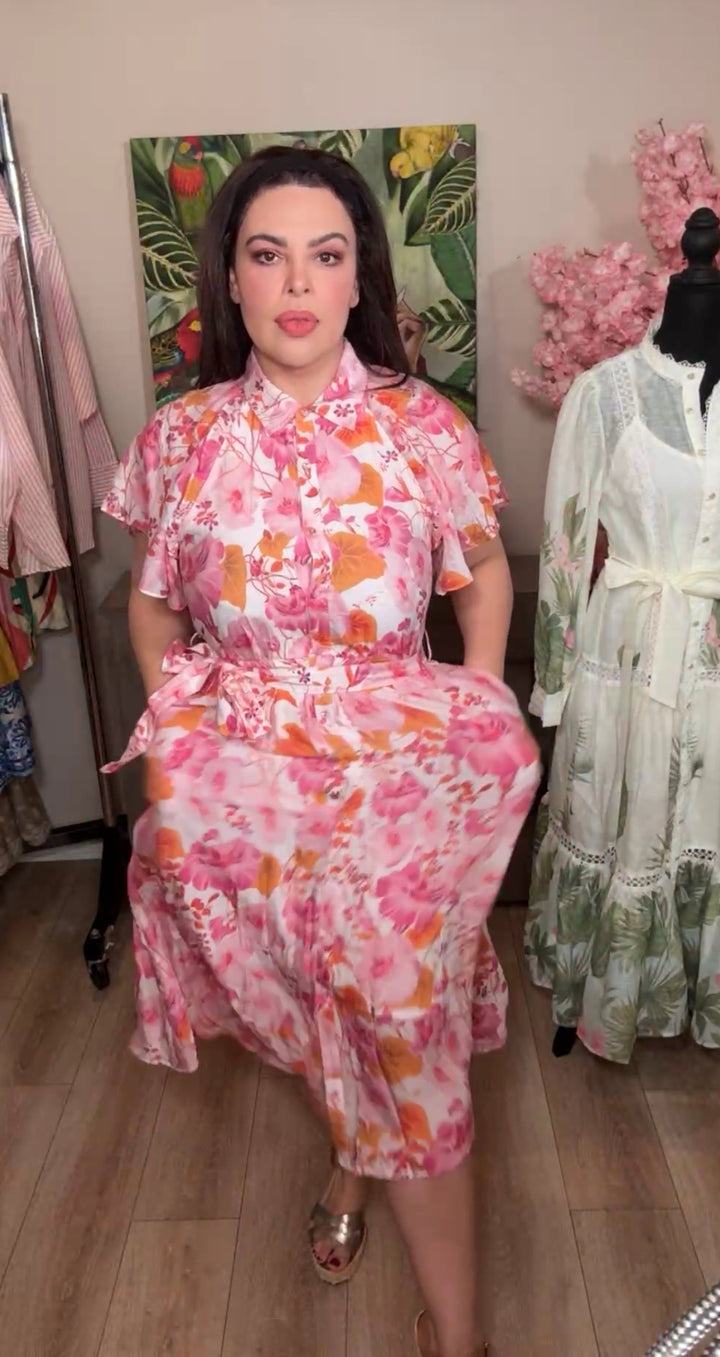 vestido beige y rosa mix con cinto chifon (#142)