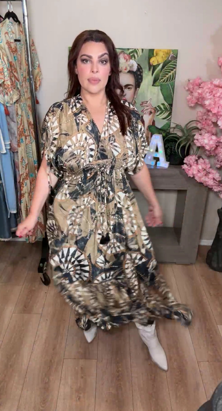 Vestido negro con oro y mocha flowy estilo moroccan (#141)